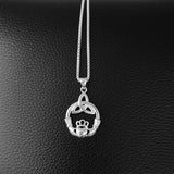 Sterling Silver Large Irish Claddagh Necklace with Triquetra, Silver Chain, Friendship, Celtic Chains