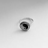 Sterling Silver Round Yin and Yang Ring with Braid, Yoga Ring, Boho Ring, Silver Ring