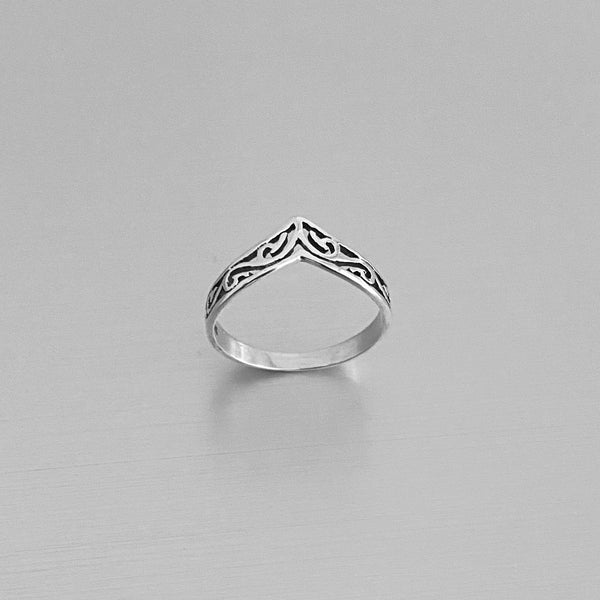 Sterling Silver Chevron Filigree Ring, Silver Ring, V Shape Ring
