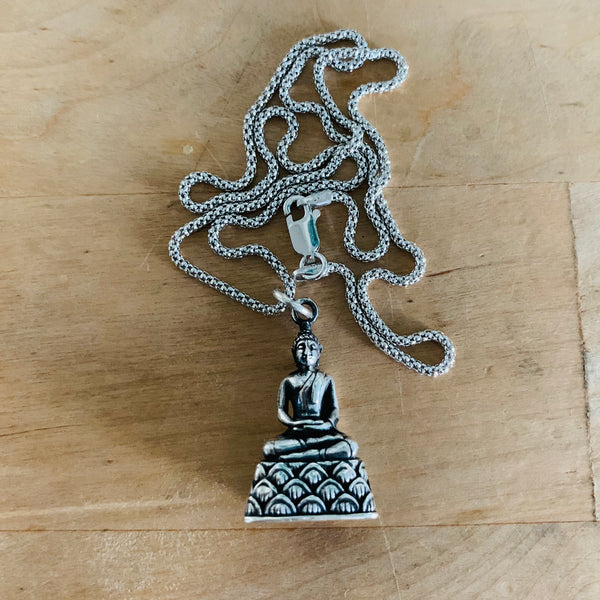 Sterling Silver Buddha Necklace, Silver Chain, Yoga Necklaces, Religious Chains