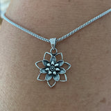 Sterling Silver Blooming Lotus Necklace, Silver Chain, Flower Necklaces, Yoga Chains