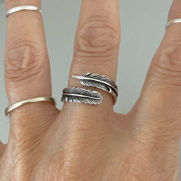 Sterling Silver Angel Feather Ring, Silver Ring, Angels Wing Ring