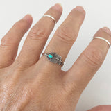 Sterling Silver Feather Ring with Synthetic Turquoise, Boho Ring, Silver Ring