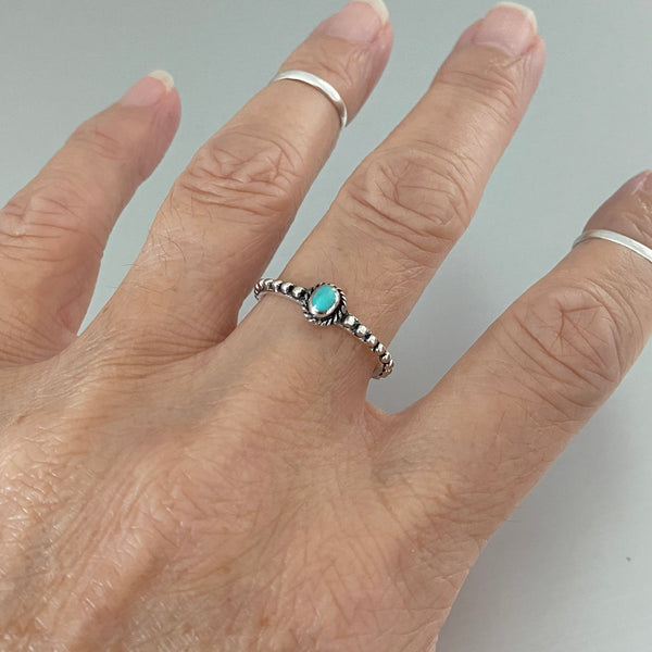 Sterling Silver Beaded and Turquoise Ring, Boho Ring, Silver Ring, Braided Ring