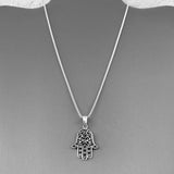 Sterling Silver Flower Hamsa Necklace, Silver Chain, Hand Of God Necklaces, Hand of Fatima