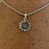 Sterling Silver Sunflower Necklace, Silver Necklace, Flower Necklace, Sun Ring
