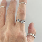 Sterling Silver Flower and Hummingbird Ring, Bird Rings, Spirit Animal Jewelry