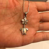 Sterling Silver White Lab Opal Turtle and Plumeria Necklace, Silver Necklaces, Flower Necklace, Hawaii Necklace
