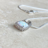 Sterling Silver Square White Lab Opal and Clear CZ Necklace, Silver Necklaces, Opal Necklace
