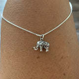 Sterling Silver Filigree Elephant Necklace, Silver Necklace, Animal Necklace, Lucky Elephant Necklace