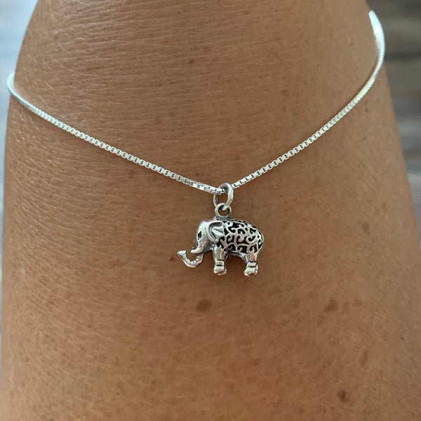 Sterling Silver Filigree Elephant Necklace, Silver Necklace, Animal Necklace, Lucky Elephant Necklace
