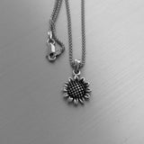 Sterling Silver Sunflower Necklace, Silver Necklace, Flower Necklace, Sun Ring