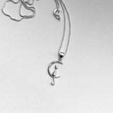 Sterling Silver Dainty Cat on Moon Necklace, Kitty Chain, Animal Necklaces, Pet Cats