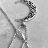 Sterling Silver Large Crescent Moon Heart Necklace, Silver Chain, Celestial Necklaces, Hearts