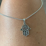 Sterling Silver Hand of God Necklace, Silver Chain, Hamsa Necklaces, Hand of Fatima