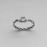 Sterling Silver Small Claddagh Ring with Rope Band, Dainty Ring, Friendship Ring, Silver Ring