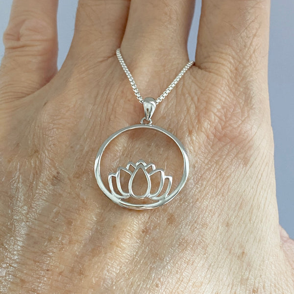 Sterling Silver Lotus Necklace, Silver Chain, Flower Necklaces, Spirit Flowers, Yoga Chains