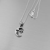 Sterling Silver Small Moon Face and Star Necklace, Silver Chain, Celestial Necklaces, Stars
