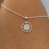 Sterling Silver Sun and Compass Necklace, Silver Chain, Sun Necklace, Map Chains