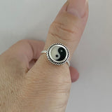 Sterling Silver Round Yin and Yang Ring with Braid, Yoga Ring, Boho Ring, Silver Ring