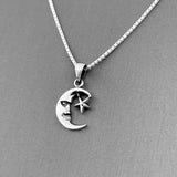 Sterling Silver Small Moon Face and Star Necklace, Silver Chain, Celestial Necklaces, Stars