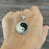 Sterling Silver Large Yin and Yang Necklace, Silver Chain, Yoga Necklaces, Religious Chains
