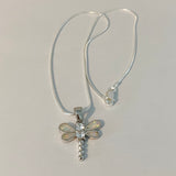 Sterling Silver White Lab Opal and Clear CZ Dragonfly Necklace, Silver Necklace, Happiness Necklace, Boho Necklace