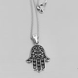 Sterling Silver Flower Hamsa Necklace, Silver Chain, Hand Of God Necklaces, Hand of Fatima