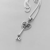 Sterling Silver Key Heart Fleur De Lis Necklace, Silver Chain, Saints, France, Lily Flower Necklaces