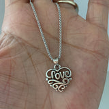 Sterling Silver Love Heart Necklace with Swirls, Silver Chain, Eternity Necklaces