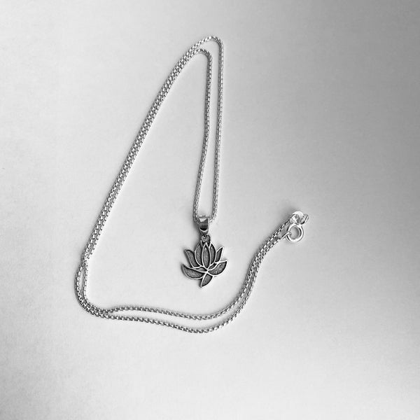 Sterling Silver Little Dainty Lotus Necklace, Silver Chain, Flower Necklaces, Yoga Chains
