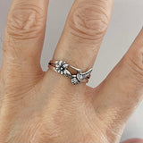 Sterling Silver Flower and Hummingbird Ring, Bird Rings, Spirit Animal Jewelry