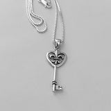 Sterling Silver Key Heart Fleur De Lis Necklace, Silver Chain, Saints, France, Lily Flower Necklaces