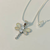 Sterling Silver White Lab Opal and Clear CZ Dragonfly Necklace, Silver Necklace, Happiness Necklace, Boho Necklace