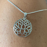 Sterling Silver Large Silhouette Lotus Necklace, Silver Necklace, Flower Necklace, Boho Necklace