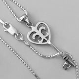Sterling Silver Key Heart Fleur De Lis Necklace, Silver Chain, Saints, France, Lily Flower Necklaces