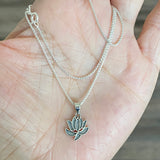 Sterling Silver Little Dainty Lotus Necklace, Silver Chain, Flower Necklaces, Yoga Chains