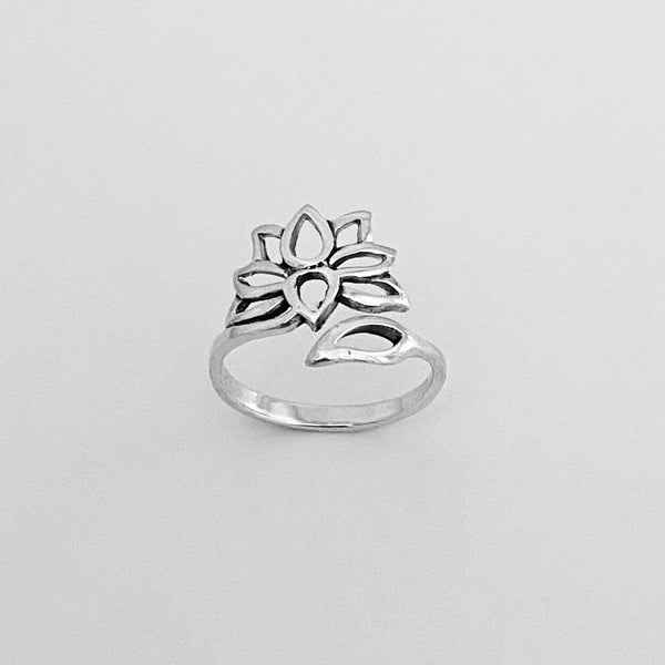 925 Sterling Silver Lotus Flower Ring – Handmade With Clear Cubic Zircon, Size 5