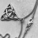 Sterling Silver Triquetra and Snake Necklace, Silver Chain, Celtic Necklaces, Animal Chains