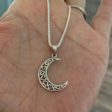 Sterling Silver Heart Crescent Moon Necklace, Silver Chain, Celestial Necklaces, Hearts