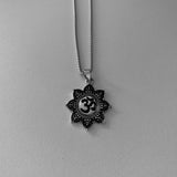 Sterling Silver Tibetan OM in Lotus Necklace, Silver Necklace, Flower Necklace, Boho Necklace
