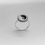 Sterling Silver Round Yin and Yang Ring with Braid, Yoga Ring, Boho Ring, Silver Ring