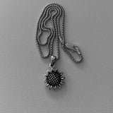 Sterling Silver Sunflower Necklace, Silver Necklace, Flower Necklace, Sun Ring