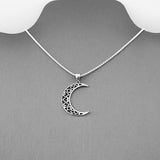 Sterling Silver Large Crescent Moon Heart Necklace, Silver Chain, Celestial Necklaces, Hearts