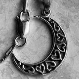 Sterling Silver Heart Crescent Moon Necklace, Silver Chain, Celestial Necklaces, Hearts