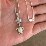Sterling Silver White Lab Opal Turtle and Plumeria Necklace, Silver Necklaces, Flower Necklace, Hawaii Necklace