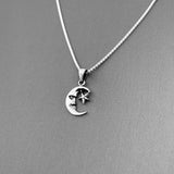 Sterling Silver Small Moon Face and Star Necklace, Silver Chain, Celestial Necklaces, Stars