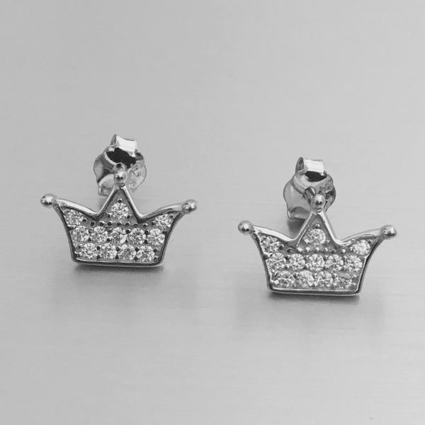 Sterling Silver CZ Crown Earrings, CZ earrings, Princess Earrings, Silver Earrings