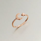 Rose Gold Plated Sterling Silver Moon and Star Ring, Moon Ring, Silver Rings