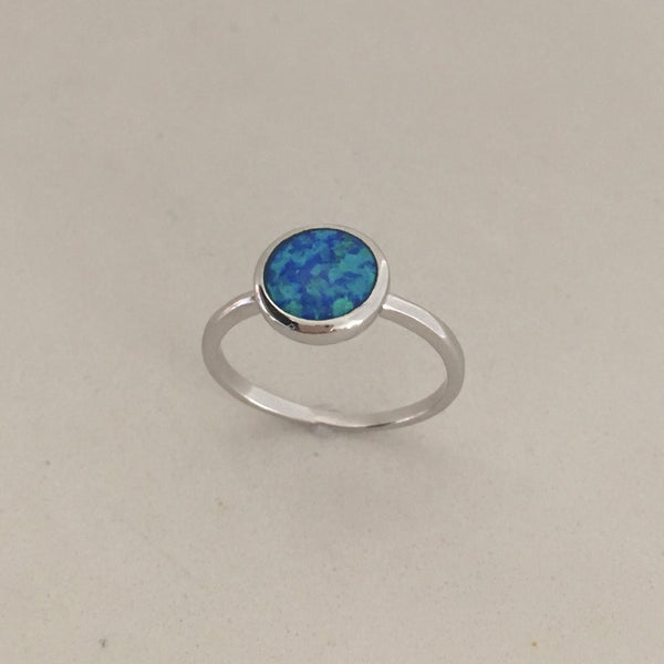 Sterling Silver Round Blue Lab Opal Ring, Silver Ring, Opal Ring, Boho Ring